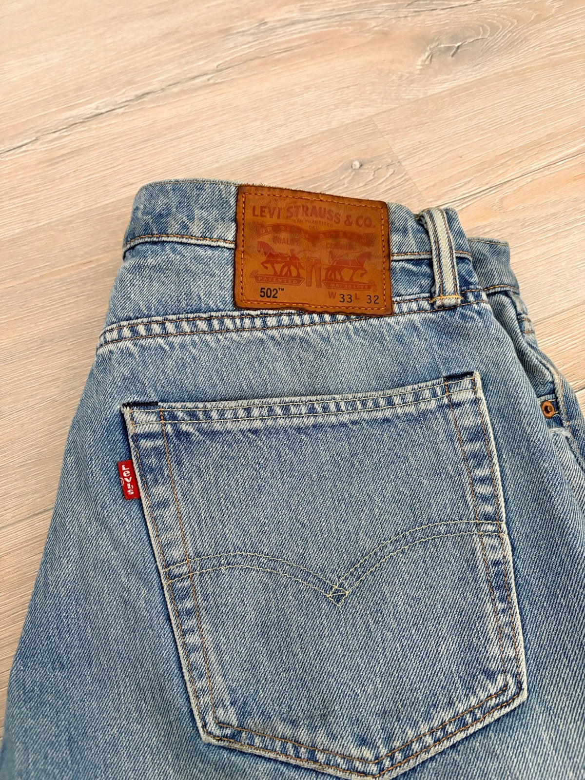 Levi's 502 Jeans W33 L32 met palmboom en patches, Ophalen of Verzenden, Gedragen, Blauw, W33 - W34 (confectie 48/50)