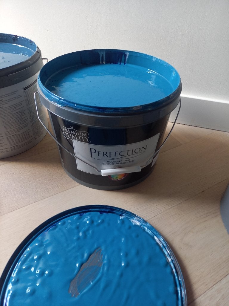 Muurverf 10 liter Perfection petrol blauw, Doe-het-zelf en Verbouw, Verf, Beits en Lak, Ophalen, Blauw, Nieuw, Verf