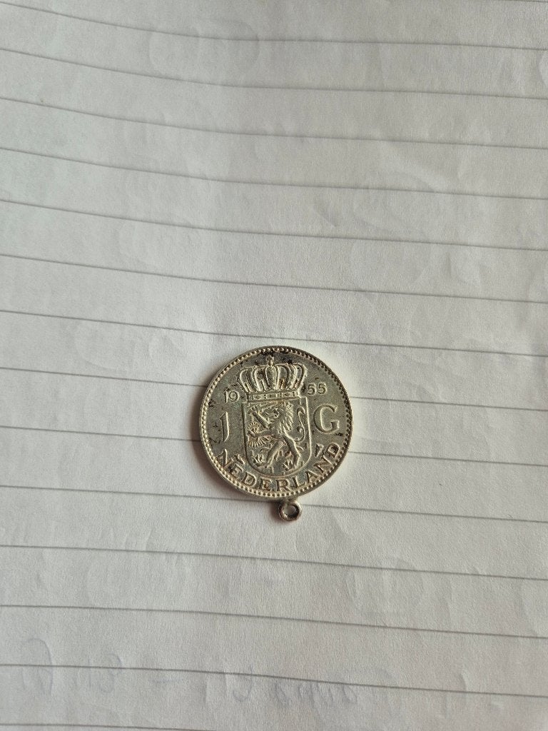 1 gulden 1955 zilver Juliana voor ketting, 1 gulden, Koningin Juliana, Zilver, Ophalen of Verzenden