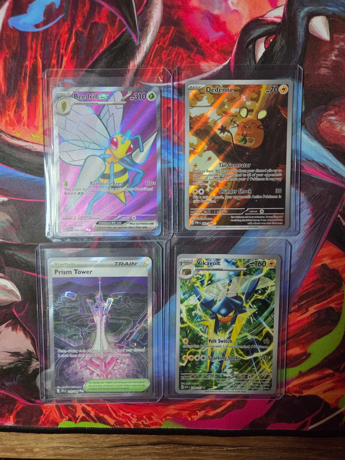 Lot modern Beedril, Dedenne, Vikavolt en Prism Tower, Ophalen of Verzenden, Nieuw, Meerdere kaarten, Foil
