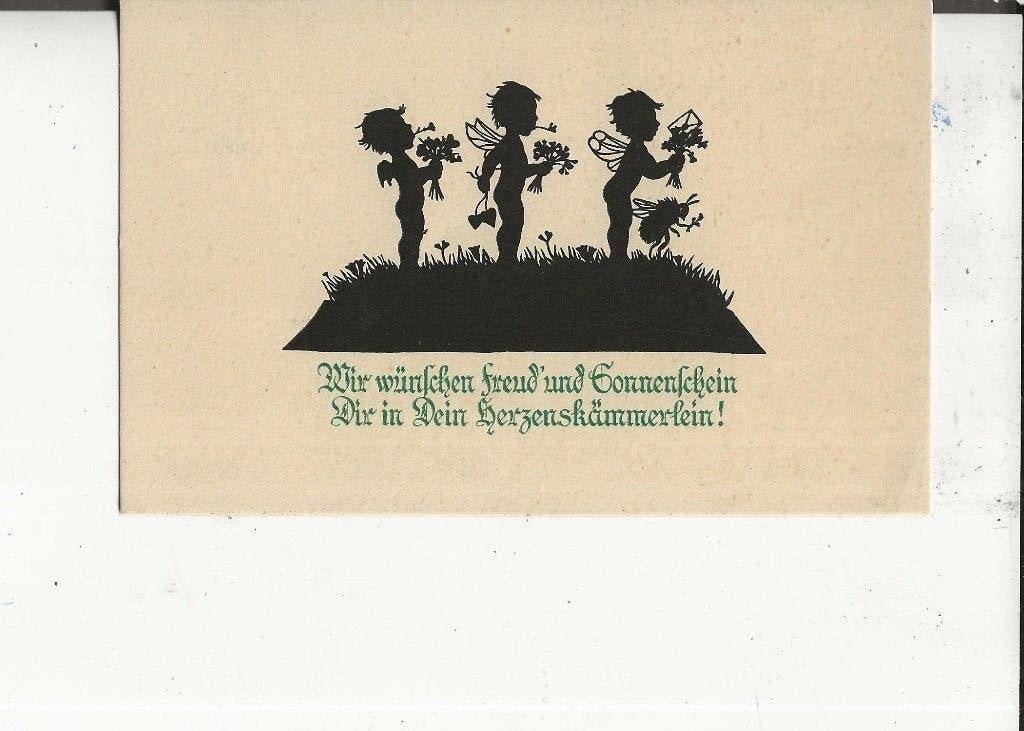 Wir wunschen Freud und Sonnenschein silhouet, Ophalen of Verzenden, 1920 tot 1940, Gelopen, Feest(dag)