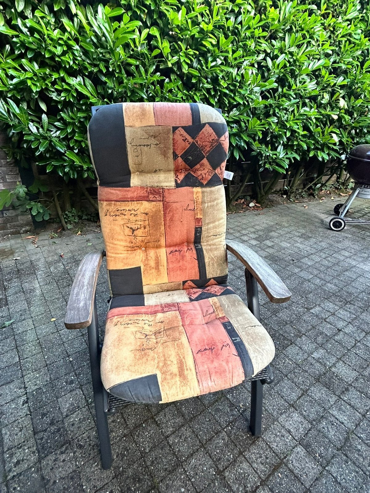 Tuinkussens hige rug, 4 stuks + voetenbank, Ophalen, Gebruikt, Overige materialen
