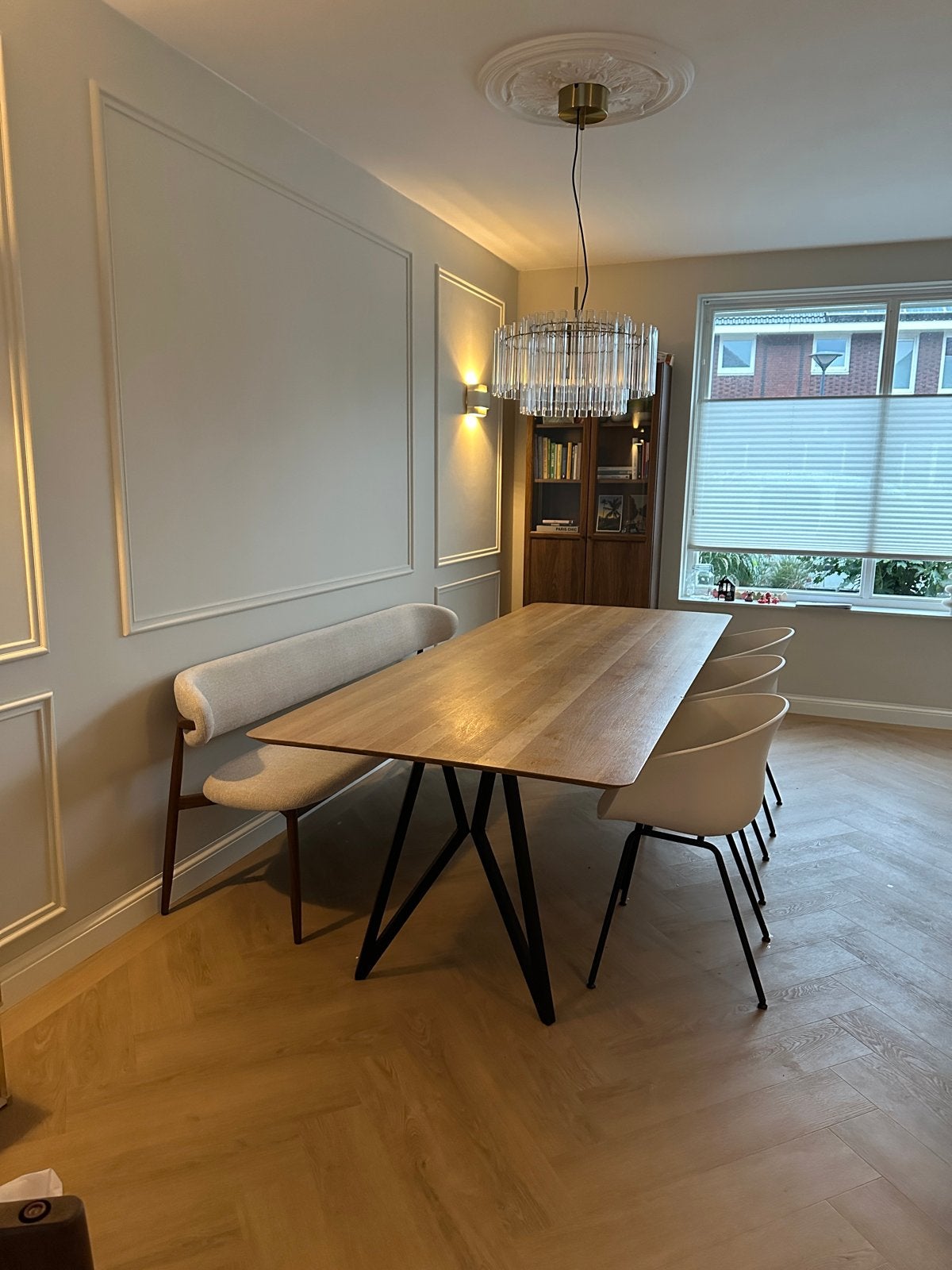 Eettafel Butterfly - Eiken blad, zwart frame (260x100cm), Ophalen, Gebruikt, 100 tot 150 cm, Eikenhout