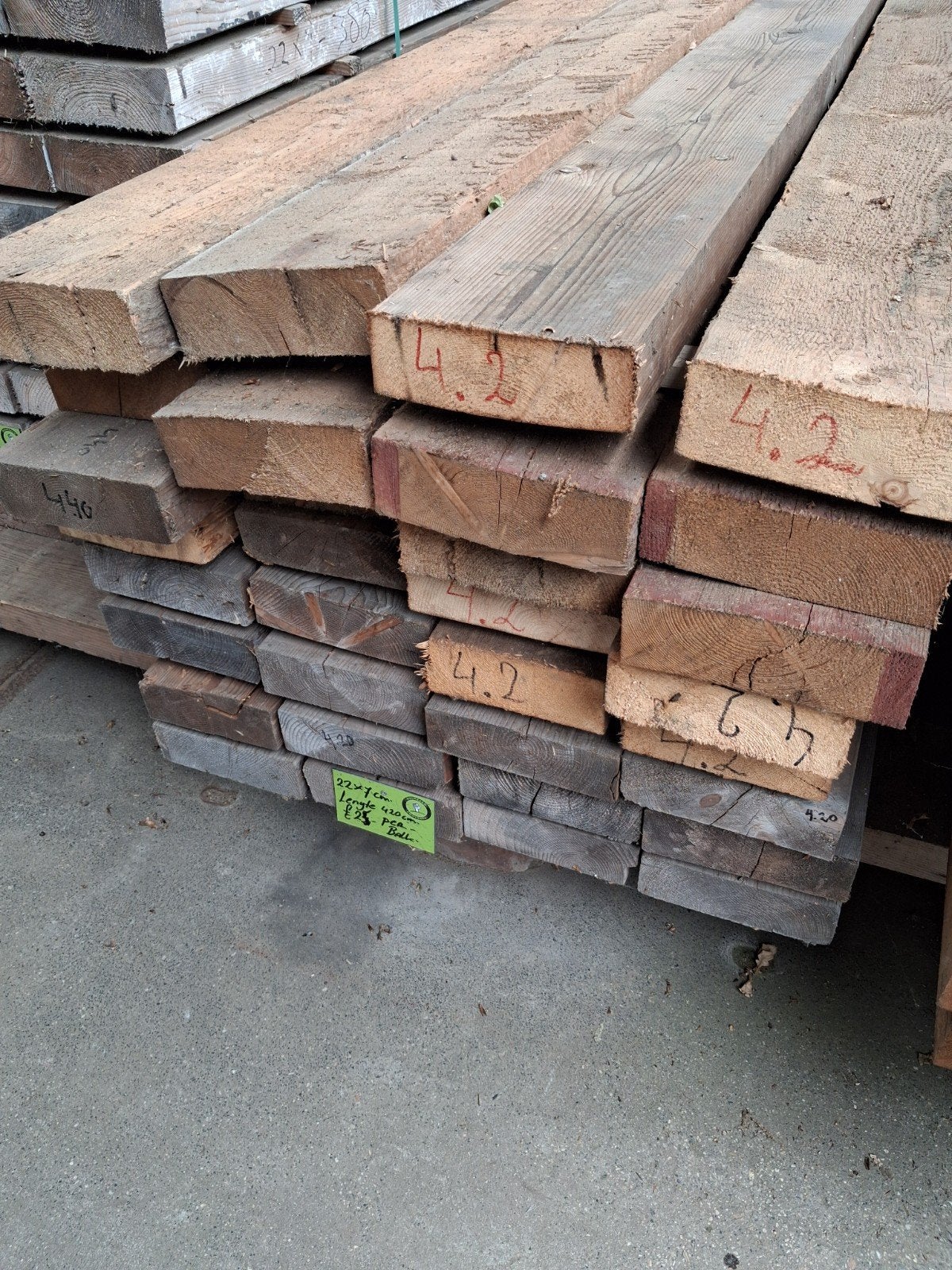Balkhout 22x7cm Lengte 420cm., Ophalen of Verzenden, 250 cm of meer, Palen
