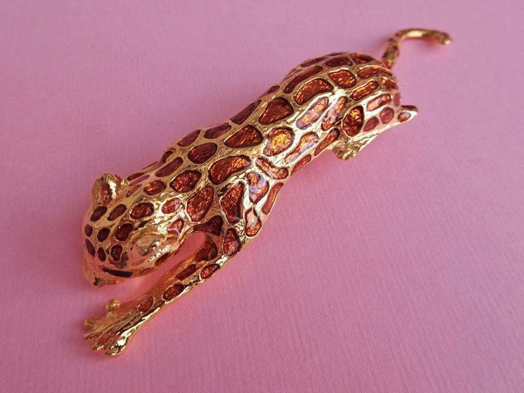 jwg XL Grote vintage 80s luipaard panter broche oranje goud, Verzenden, Overige materialen, Broche, Verguld