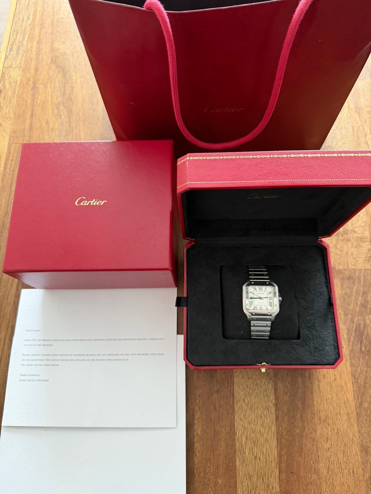 Cartier Santos Medium WSSA0029, Overige merken, Staal, Polshorloge, Ophalen of Verzenden