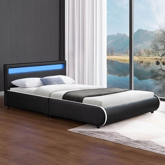 Luxe twijfelaar met ledverlichting en matras., Ophalen, Overige materialen, Zwart, 140 cm