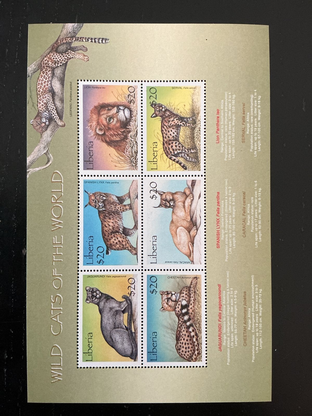 Liberia postzegels - Wilde katten van de wereld, Ophalen of Verzenden, Postfris