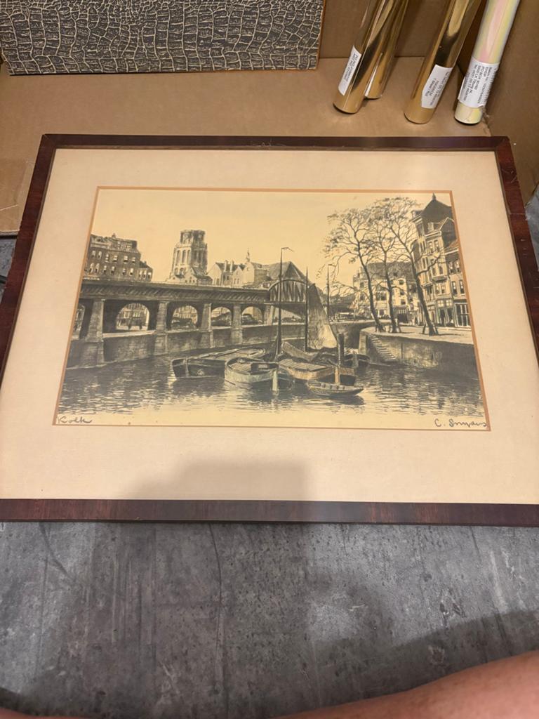 Ingelijste ets van C. Smyders - Rotterdam Laurenskerk, Antiek en Kunst, Kunst | Tekeningen en Foto's, Ophalen of Verzenden