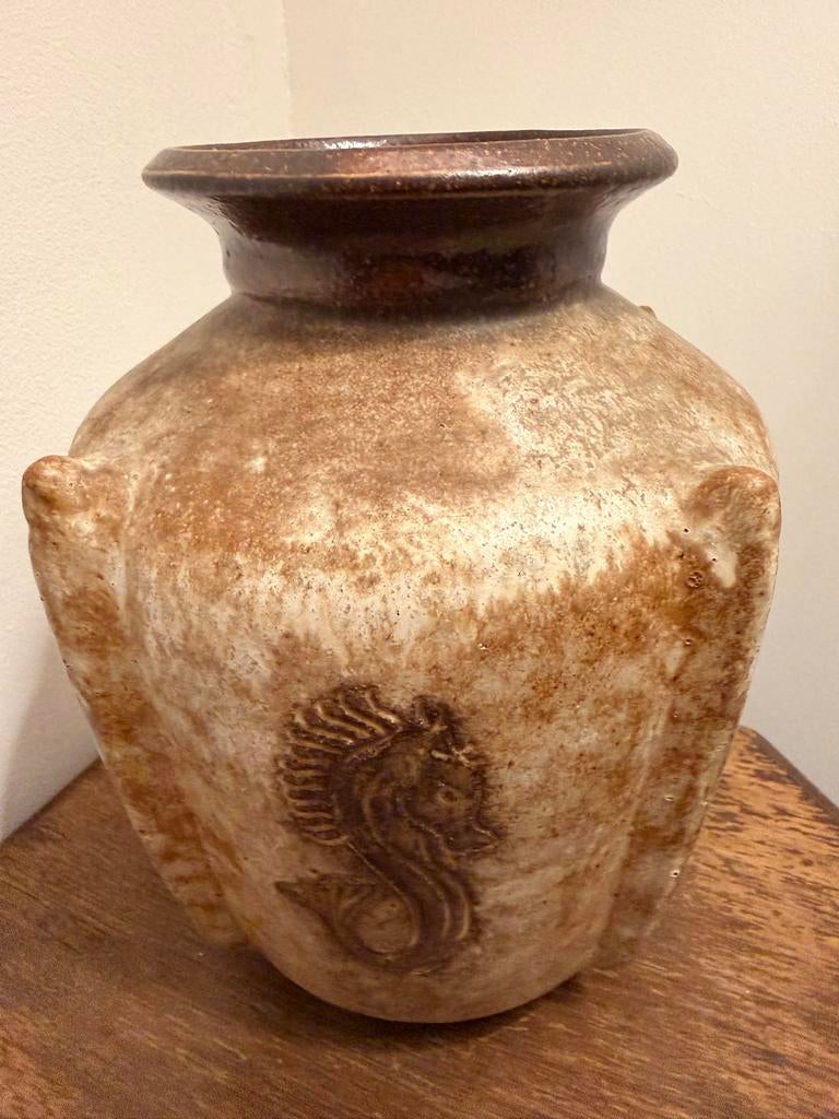 Vintage Arnogres vaas België  Zeepaard Reliëf, Ophalen of Verzenden