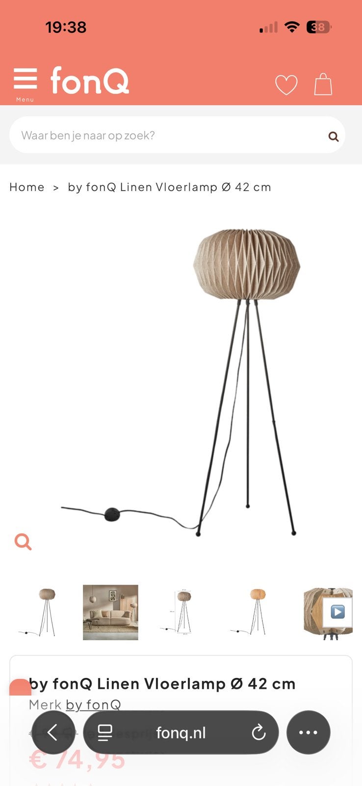 Linnen vloerlamp, Ophalen, Zo goed als nieuw, 150 tot 200 cm