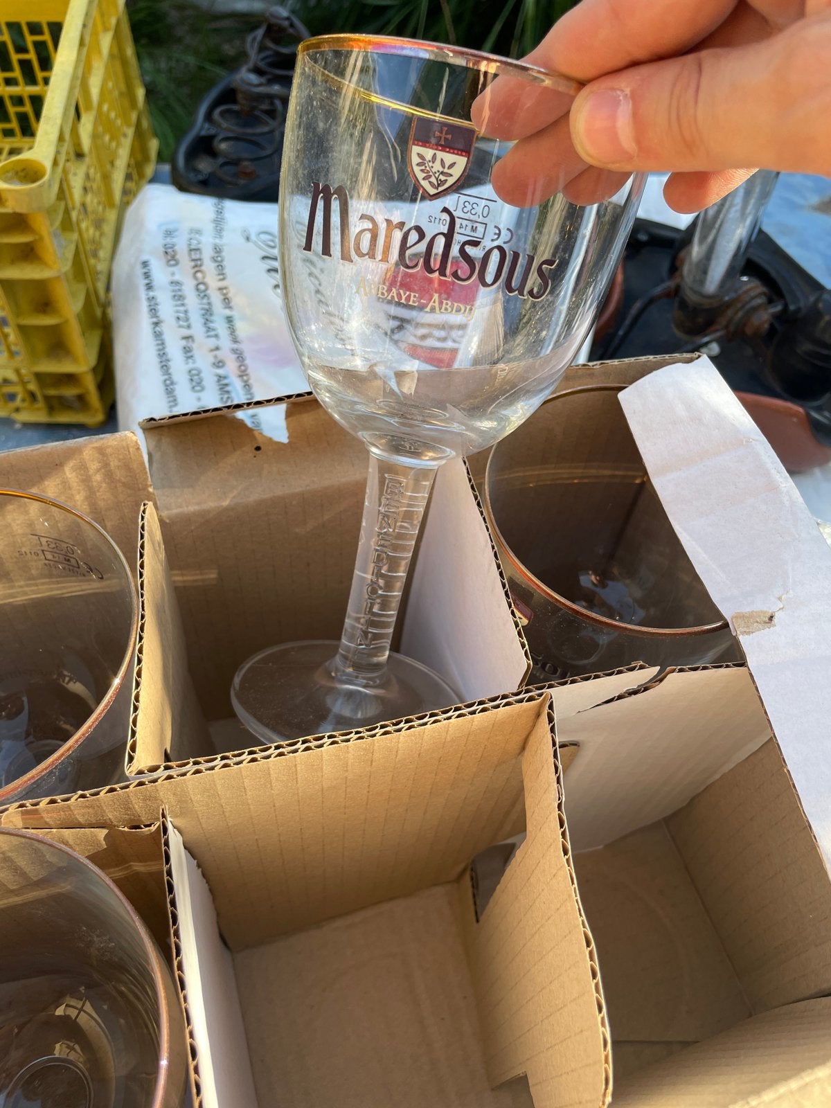 Maredsous Bierglazen - Set van 4 (Nieuw in doos), Nieuw, Ophalen of Verzenden, Meerkleurig, Overige merken