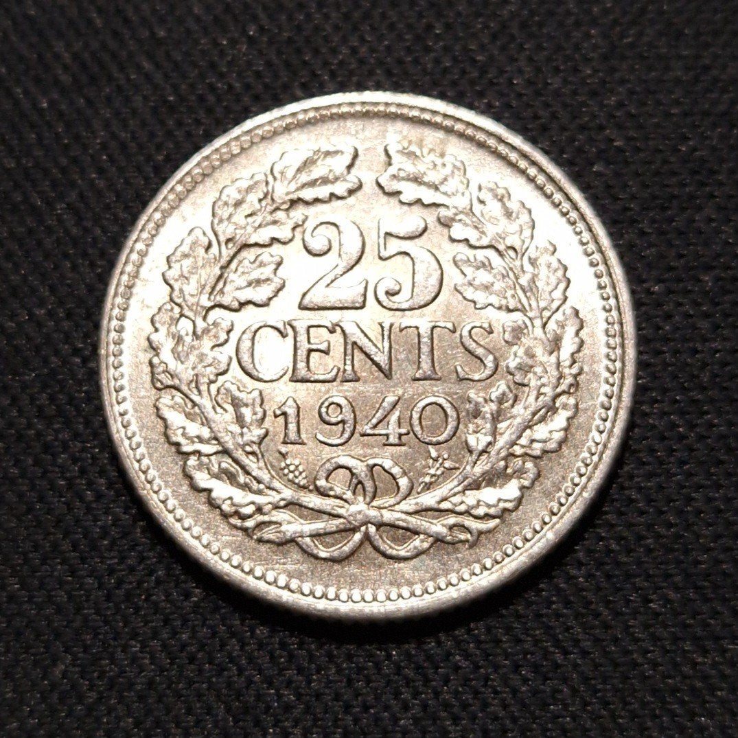 25 cent 1940, Postzegels en Munten, Verzenden, Zilver, 25 cent, Koningin Wilhelmina