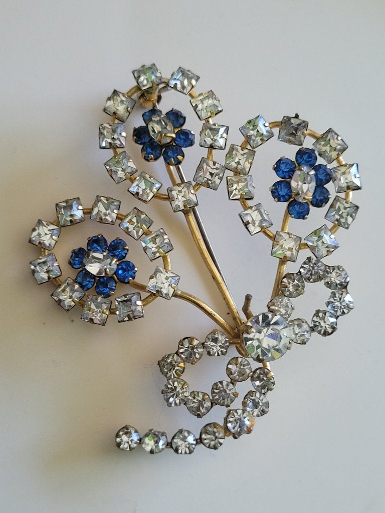 Vintage Estate Austria Like Flower Rhinestone Brooch Prong, Ophalen of Verzenden, Overige materialen