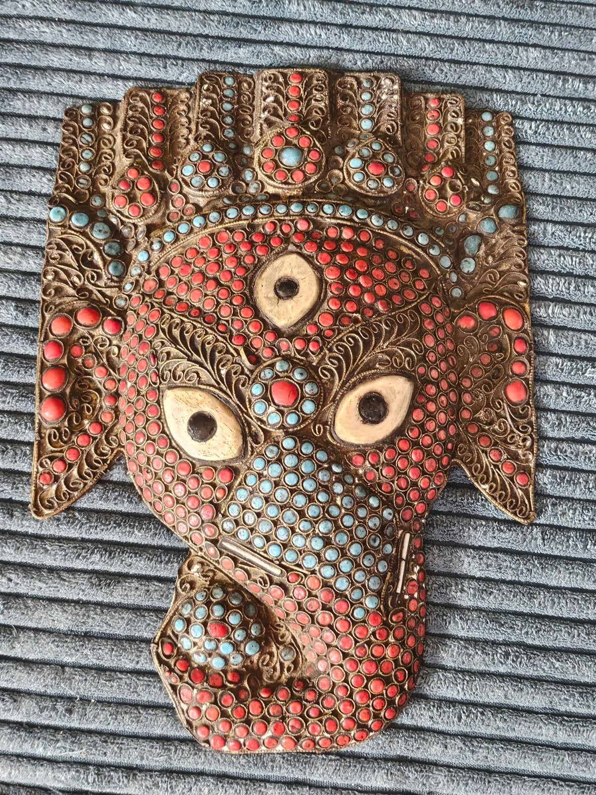Antiek handgemaakt Ganesh masker uit Nepal/Tibet, 21cm, Ophalen of Verzenden