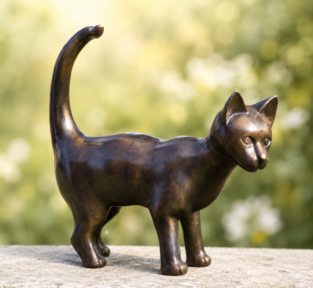 GROTE POES / KAT / BRONZEN TUINBEELD / Brons, Dierenbeeld, Nieuw, Info@huisentuindecoratiemarie.nl, Huis en tuin decoratie marie