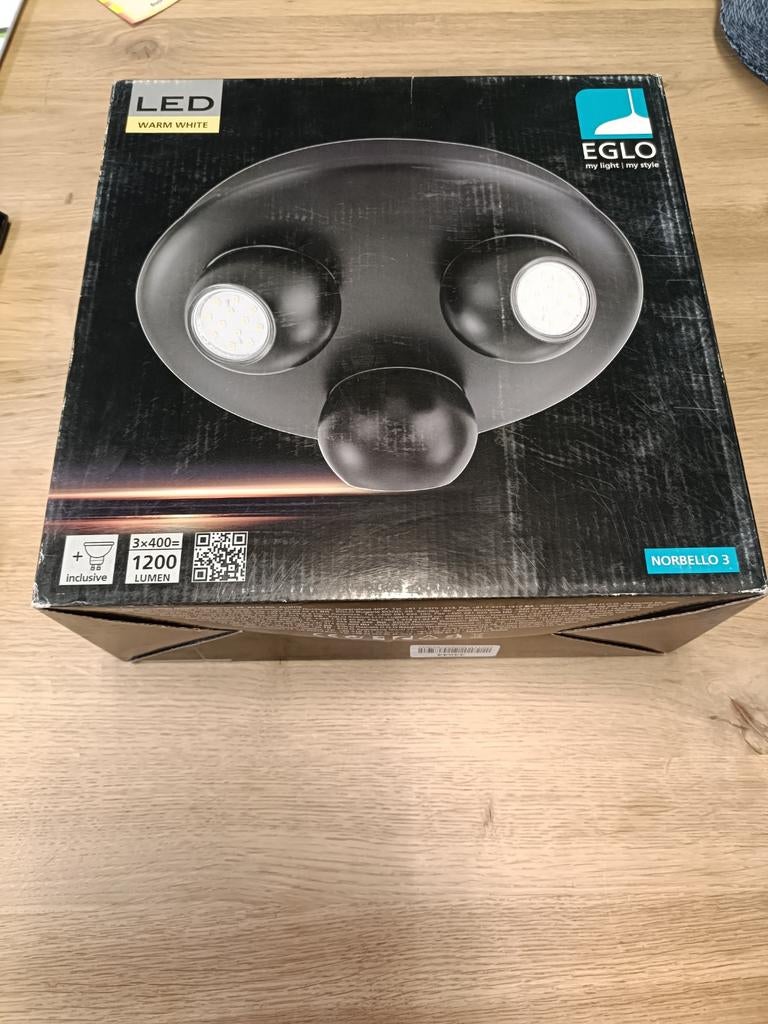 EGLO Plafondlamp 'Norbello 3' Zwart GU10 LED Warm Wit, Ophalen of Verzenden, Nieuw, Metaal, Modern