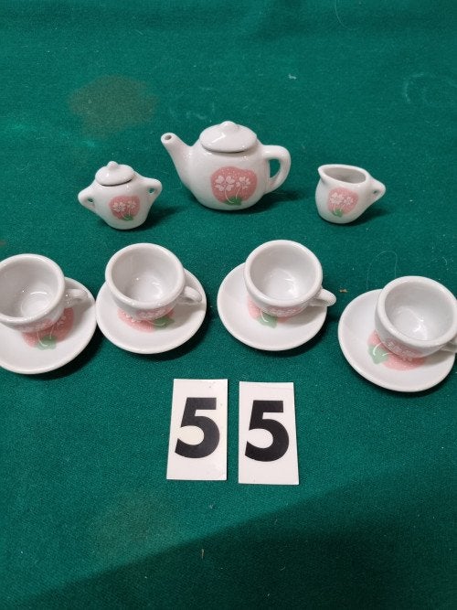 mini servies witte bloem roze wolk, Antiek en Kunst, Antiek | Servies compleet, Ophalen of Verzenden