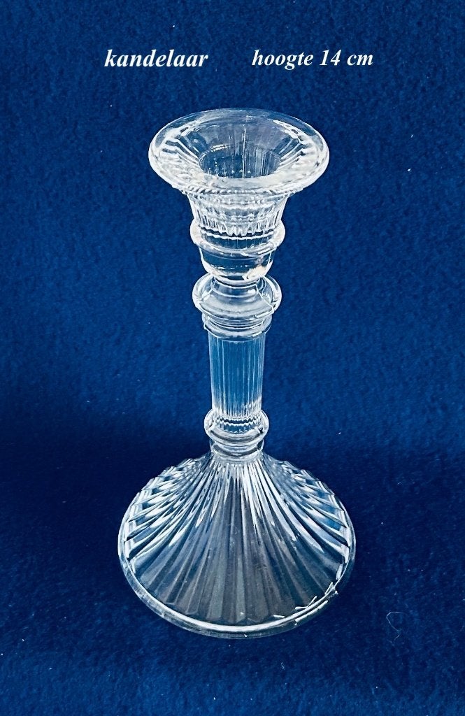 Kandelaar Glas of Kristal Ribbel 14 hoog vintage, Ophalen