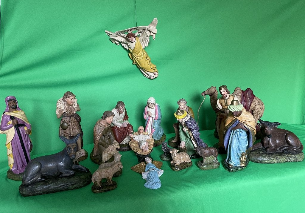 Nostalgische Kerstgroep, stenen beelden. Oud, Vintage, Diversen, Ophalen, Gebruikt