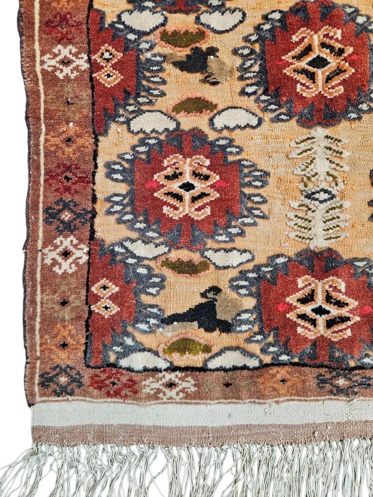 Handmade vintage Persian wool Tajik Shirvan carpet 53x55cm, Crème, Gebruikt, 50 tot 100 cm, Onbekend