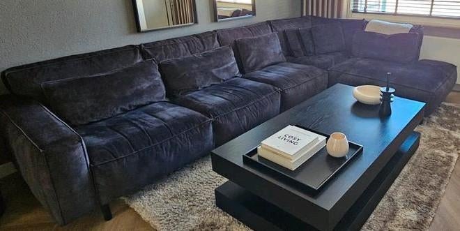 Schitterende luxe antraciete hoekbank / loungebank, Ophalen, Zo goed als nieuw, Stof, Hotel chique