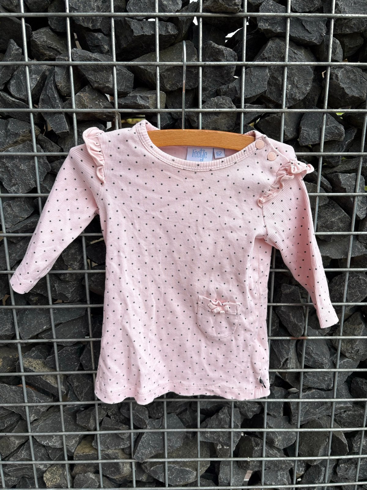 Schattig roze Feetje jurkje met stippen, maat 62, Ophalen of Verzenden, Zo goed als nieuw, Meisje, Jurkje of Rokje
