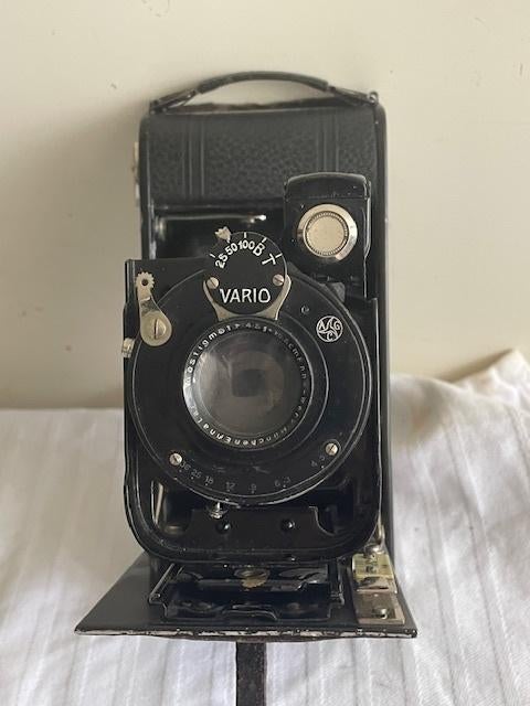 Balg Camera in leren tas, Verzamelen, Ophalen of Verzenden, Voor 1940, Fototoestel