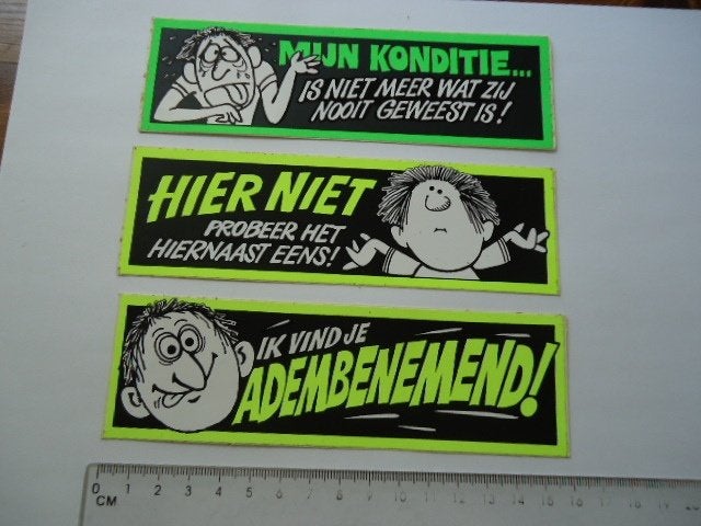 sticker oud FUN Spreekwoord kermis strip pop art 3x spreuk -, Verzenden, Zo goed als nieuw, Bedrijf of Vereniging