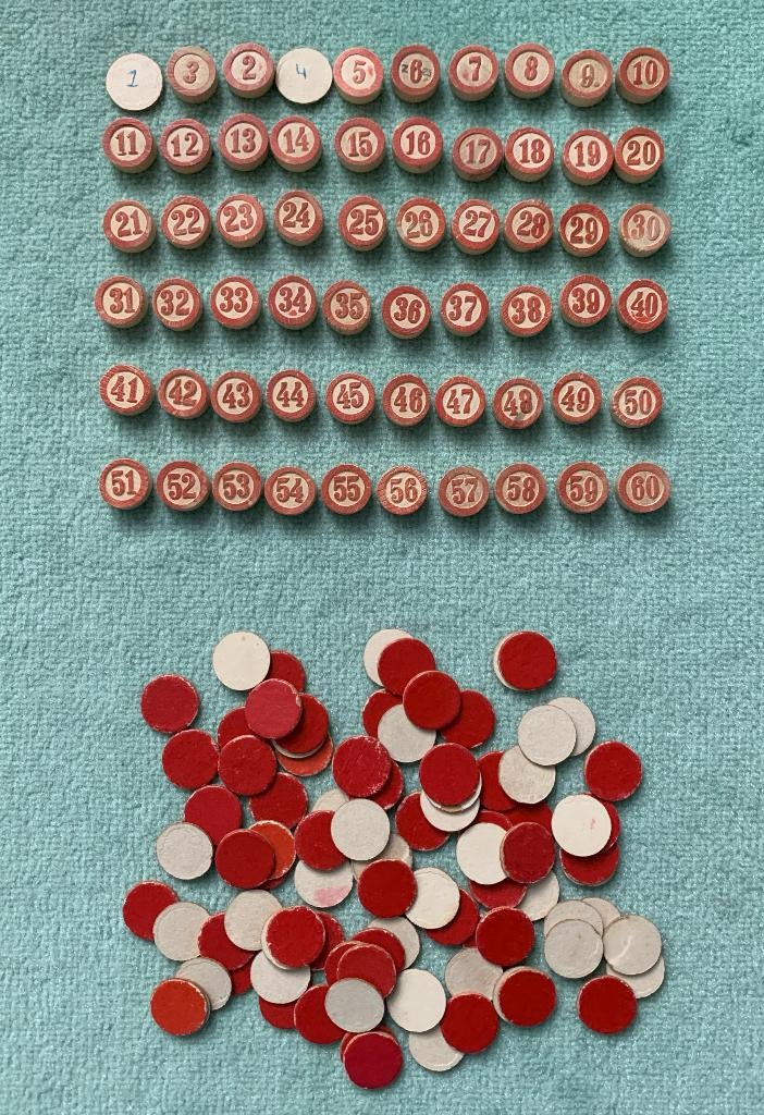 BINGO schijfjes HOUT - vintage '50 - kartonnen afdekrondjes, Ophalen of Verzenden