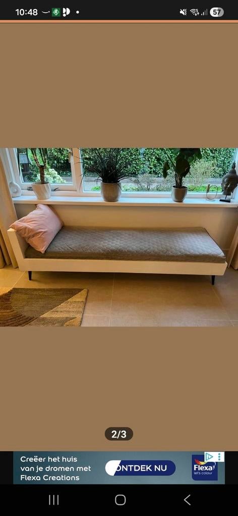 Gratis Daybed wit met grijze velours bekleding, Ophalen, Gebruikt, 190 cm of minder, Grijs