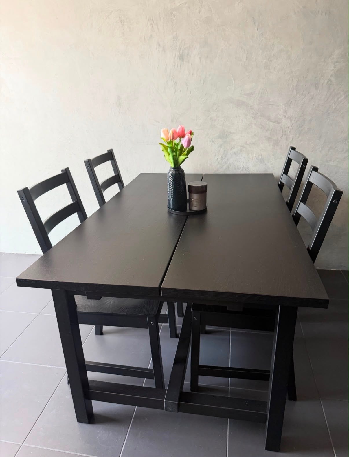 Ikea uitschuifbare eettafel met 4 stoelen, Ophalen, Gebruikt, 50 tot 100 cm, 150 tot 200 cm