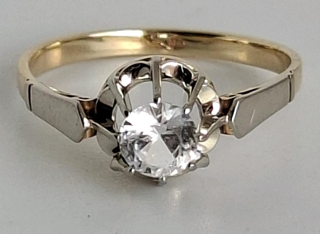 Gouden ring 14 karaat goud solitaire bicolor maat 17, Sieraden, Tassen en Uiterlijk, Ringen, Ophalen of Verzenden, 17 tot 18, Goud