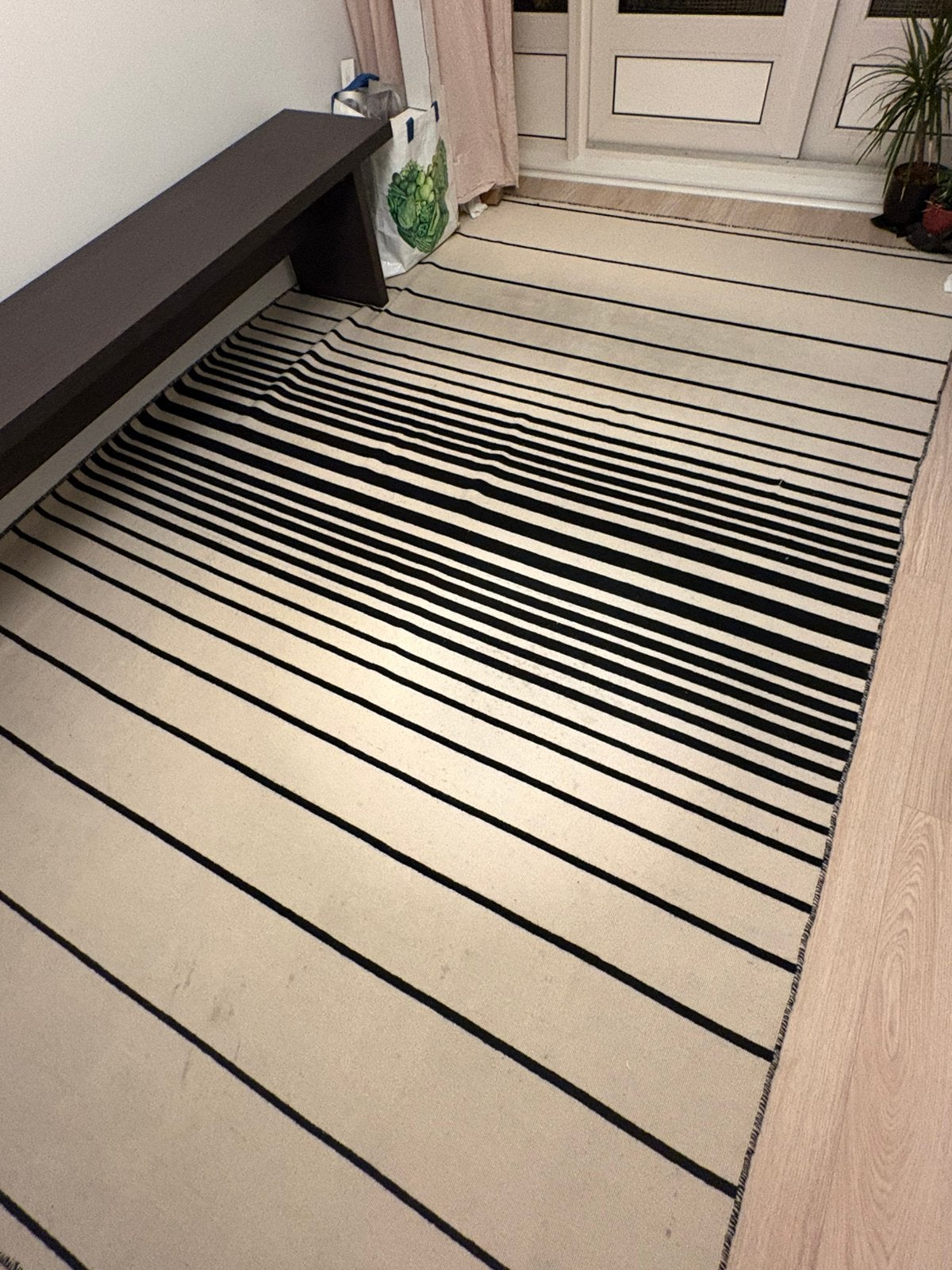 Ikea wollen vloerkleed crème/zwart gestreept 200x300, Ophalen, Gebruikt, 200 cm of meer, Crème