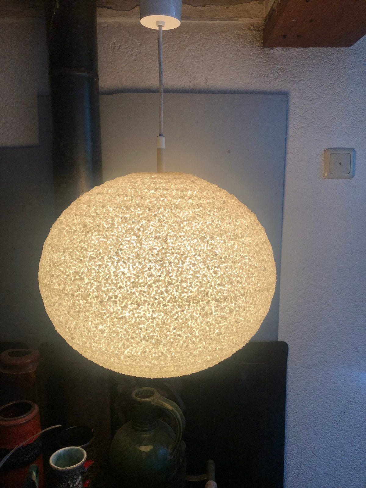 Bollamp,sixties,zeventies,POP,”Zuikerbol”,vintage, Huis en Inrichting, Gebruikt, Sixties,zeventies,POP,Mid-Century, Glas, E27 (groot)