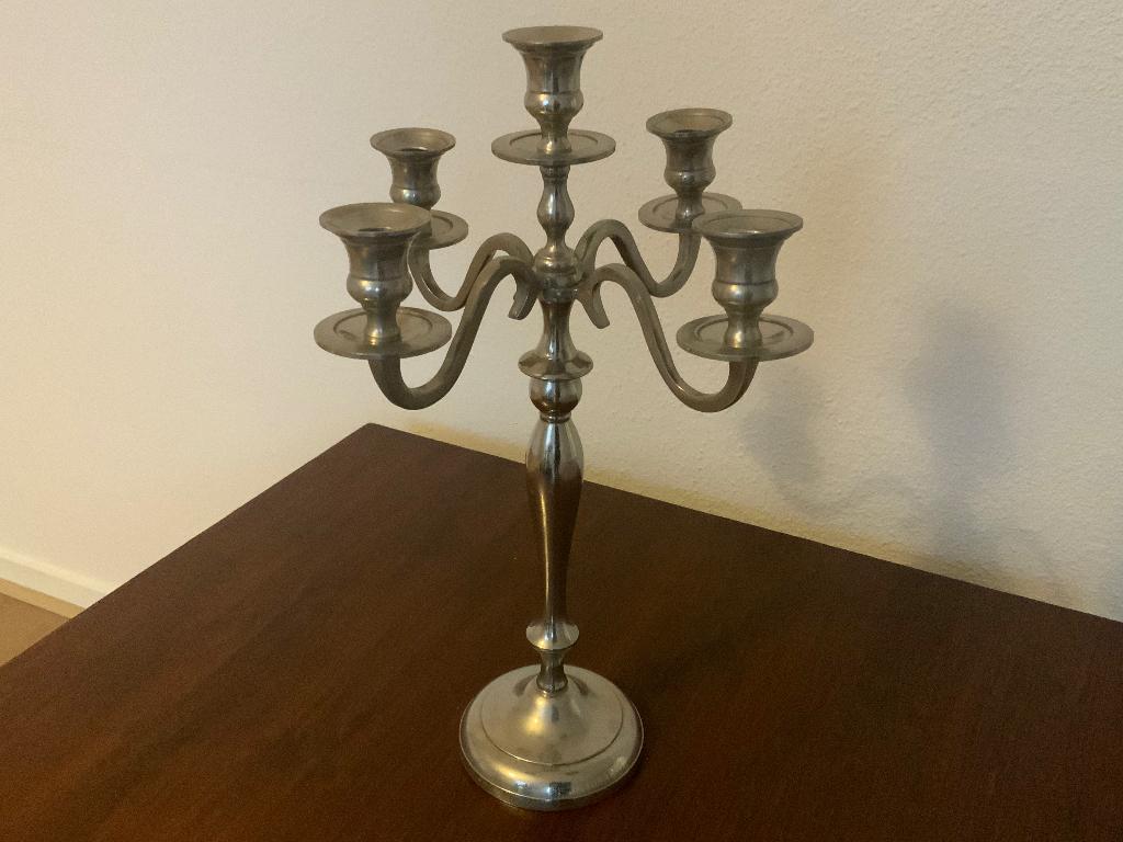 Kandelaar zilverkleurig, Huis en Inrichting, Woonaccessoires | Kandelaars en Kaarsen, Ophalen, Gebruikt, 25 tot 50 cm, Metaal