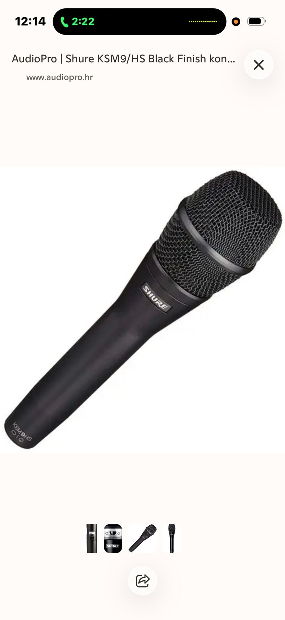 Shure KSM9/HS Zangmicrofoon - Zo goed als nieuw, Ophalen of Verzenden, Zo goed als nieuw, Zangmicrofoon