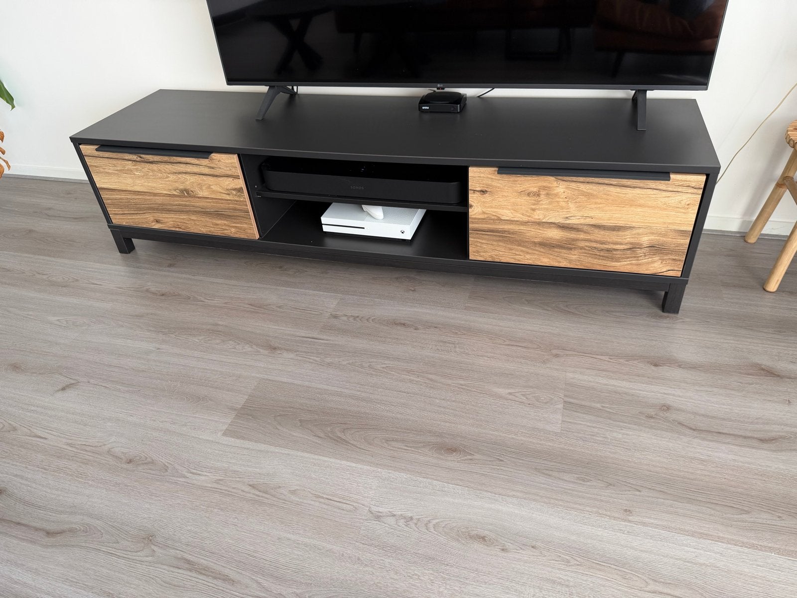 TV-dressoir Luc - antraciet/eikenkleur - 44x185x48 cm, Ophalen, 150 tot 200 cm, Zo goed als nieuw, Minder dan 100 cm