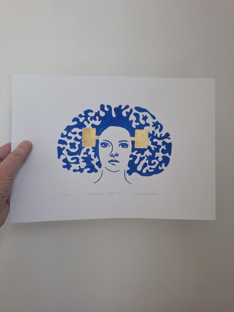 Unieke Lino Print 'Zeeuws Meisje'- Handgemaakt Kunstwerk, Ophalen of Verzenden