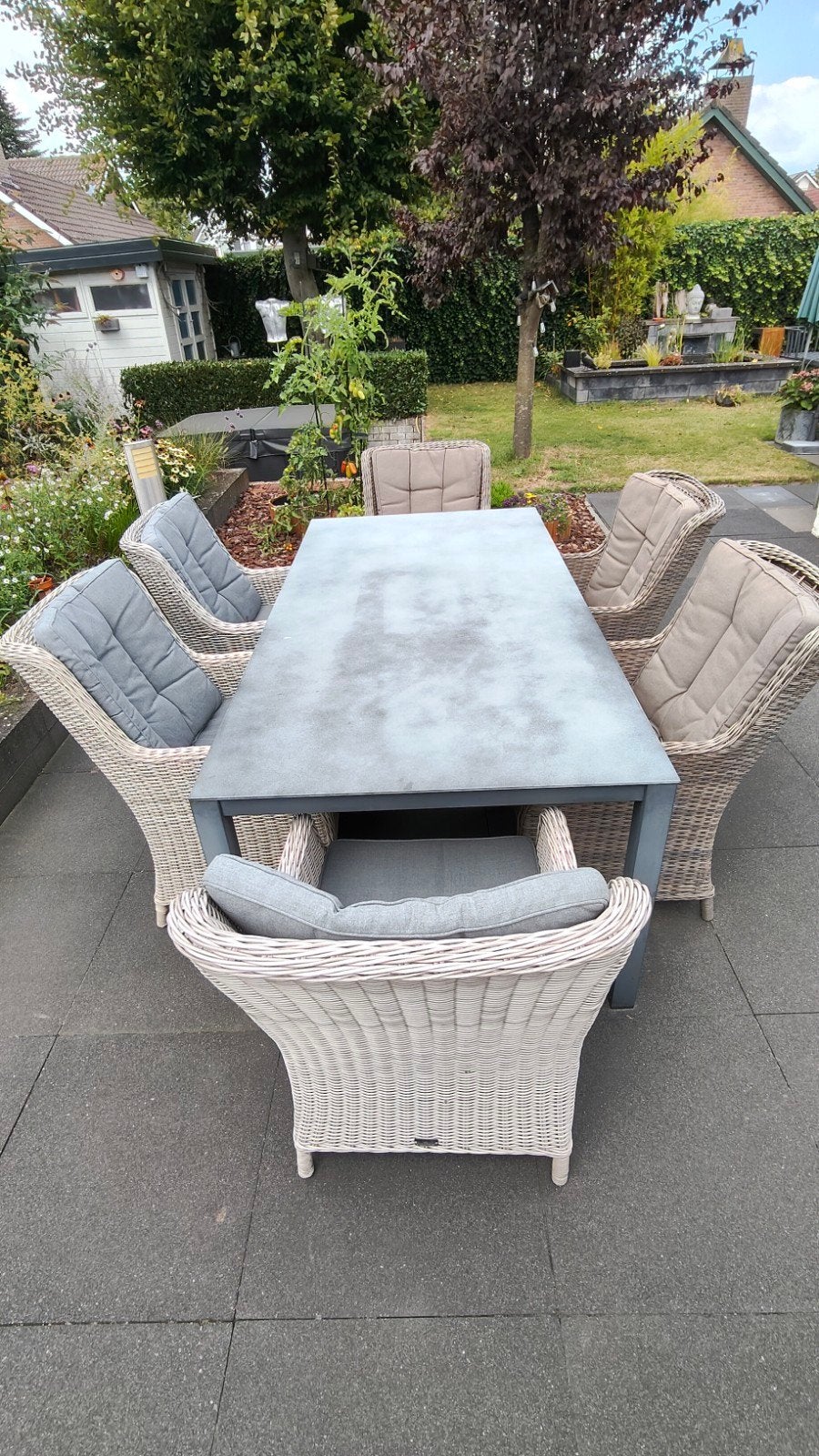 Tuinset met 6 stoelen en tafel - Wicker en Aluminium, Tuin en Terras, Ophalen, Gebruikt, 6 zitplaatsen, Wicker