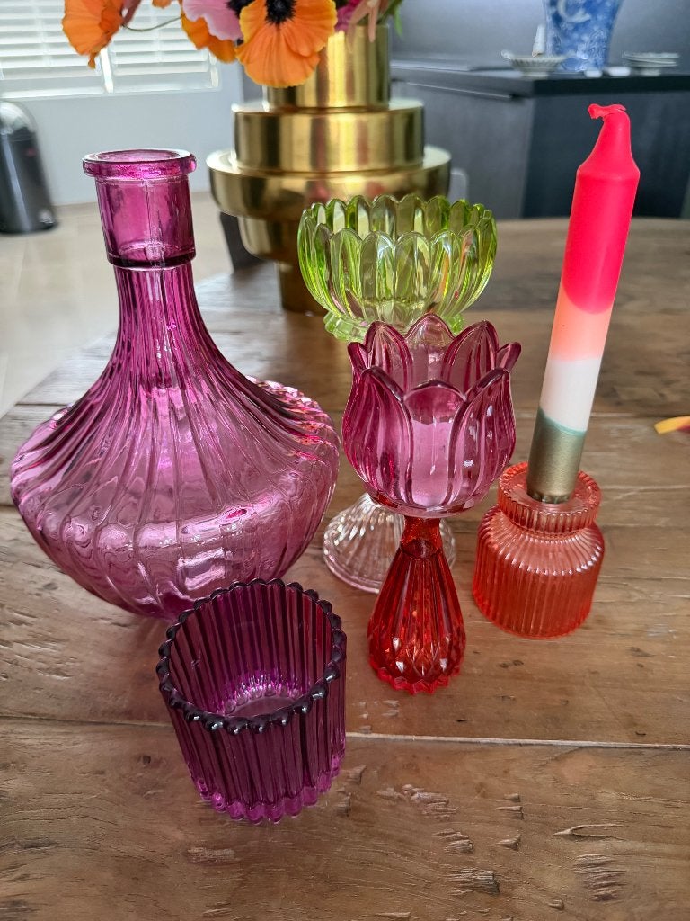 Waxinelicht houders + vaas, Huis en Inrichting, Ophalen of Verzenden, Zo goed als nieuw, Glas, Waxinelichthouder