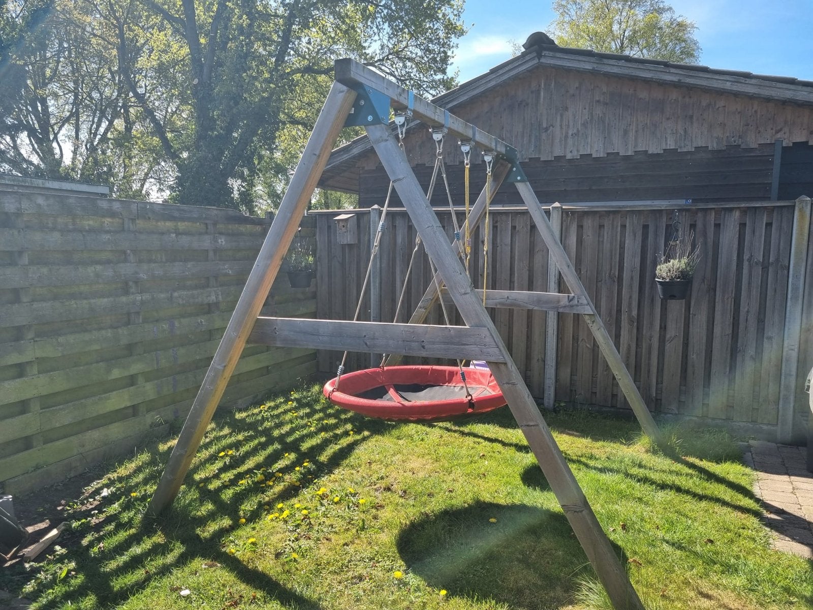 Houten schommel met vogelnestschommel en zitje, Kinderen en Baby's, Speelgoed | Buiten | Speeltoestellen, Ophalen, Gebruikt, Schommel