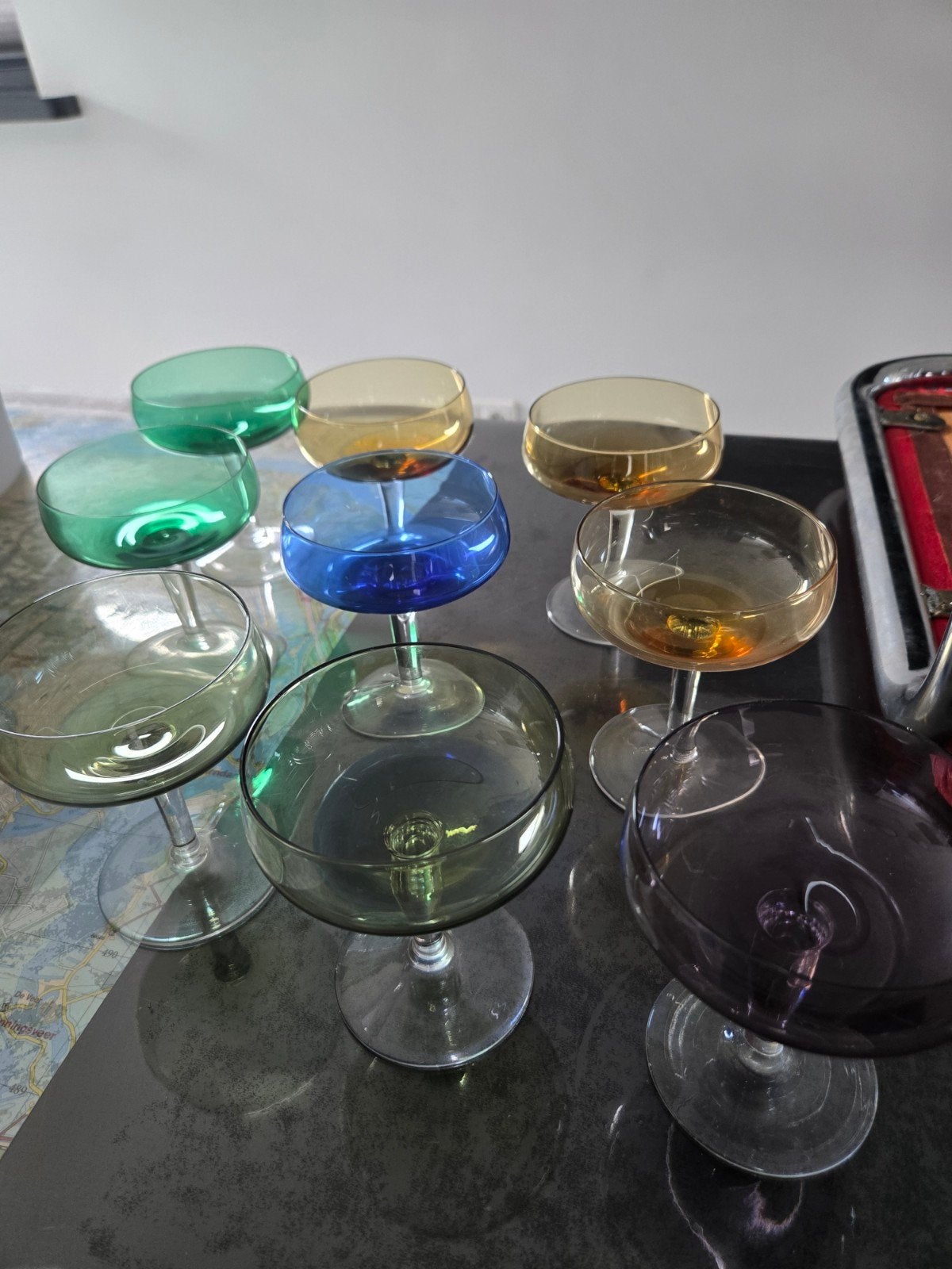 Max Verboeket, 9 champagneglazen, perfecte staat, Verzamelen, Glas en Borrelglaasjes, Ophalen, Zo goed als nieuw, Overige typen