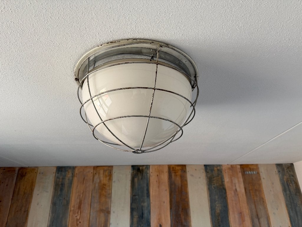 Franse Vintage Industriële Lamp – Plafondmodel, Ophalen of Verzenden