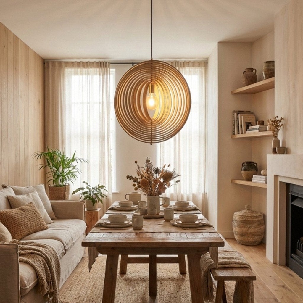Chericoni Ring Hanglamp - 1 lichts - Ø60cm - Hout -, Ophalen, Nieuw, Hout, E27 (groot)