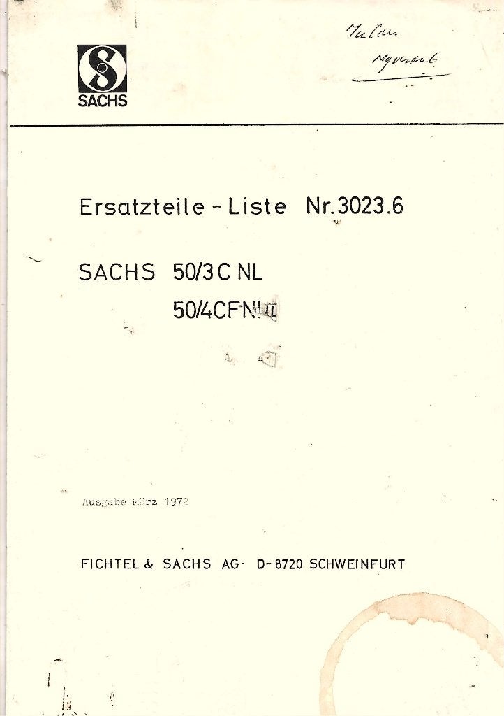 Sachs 50/3 C 50/4 CF Ersatzteilliste onderdelenlijst (8019z), Verzenden, Gebruikt