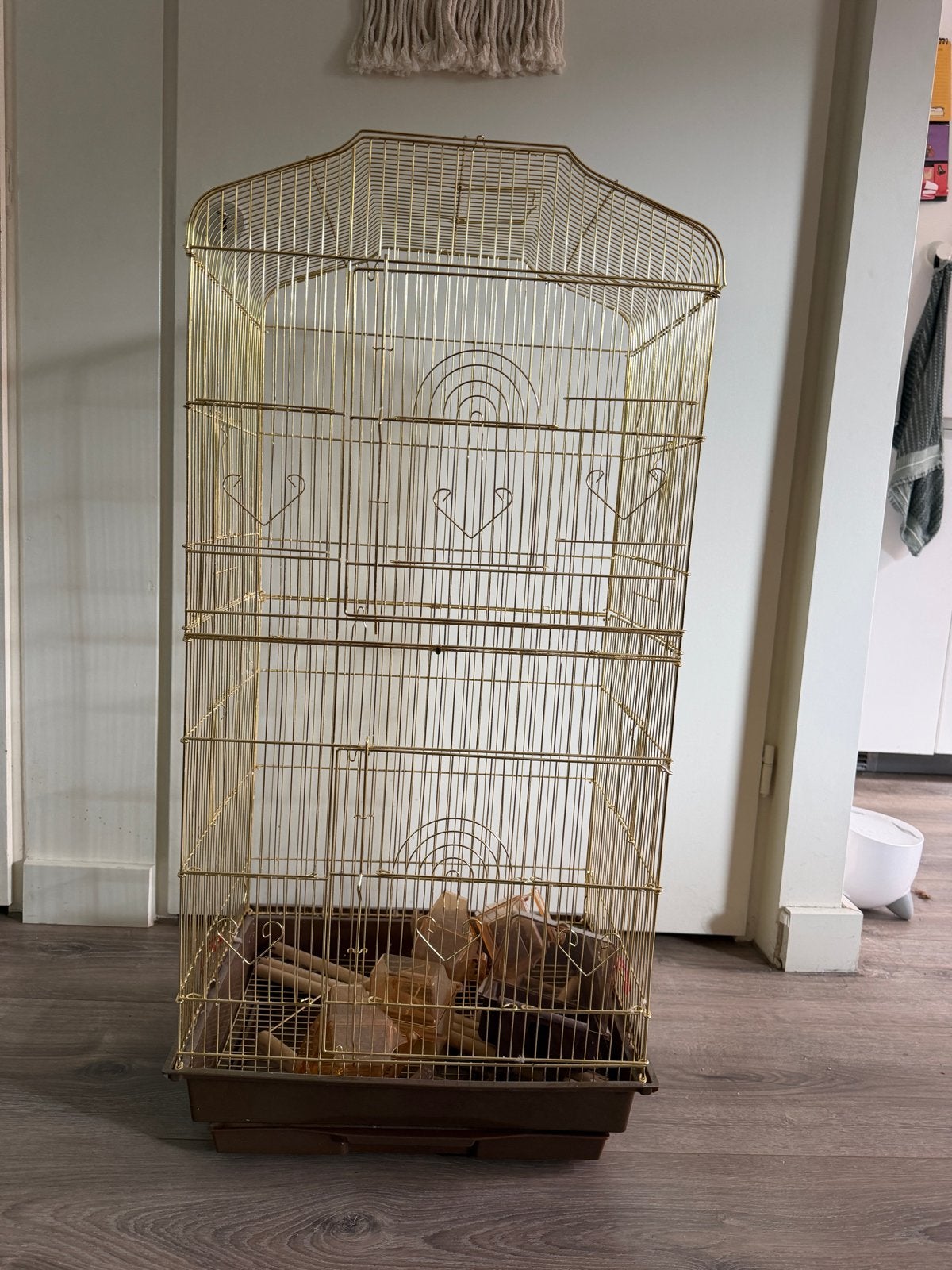 Vogelkooi goudkleurig (parkieten, kanaries, dwergpapegaaien), Dieren en Toebehoren, Vogels | Hokken en Kooien, Ophalen, Gebruikt