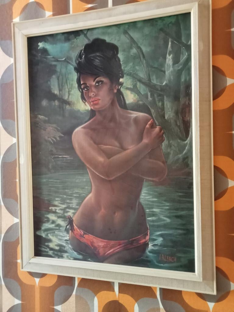 Retro Schilderij Jaren 60/70 - Vrouw in Water, Ophalen of Verzenden