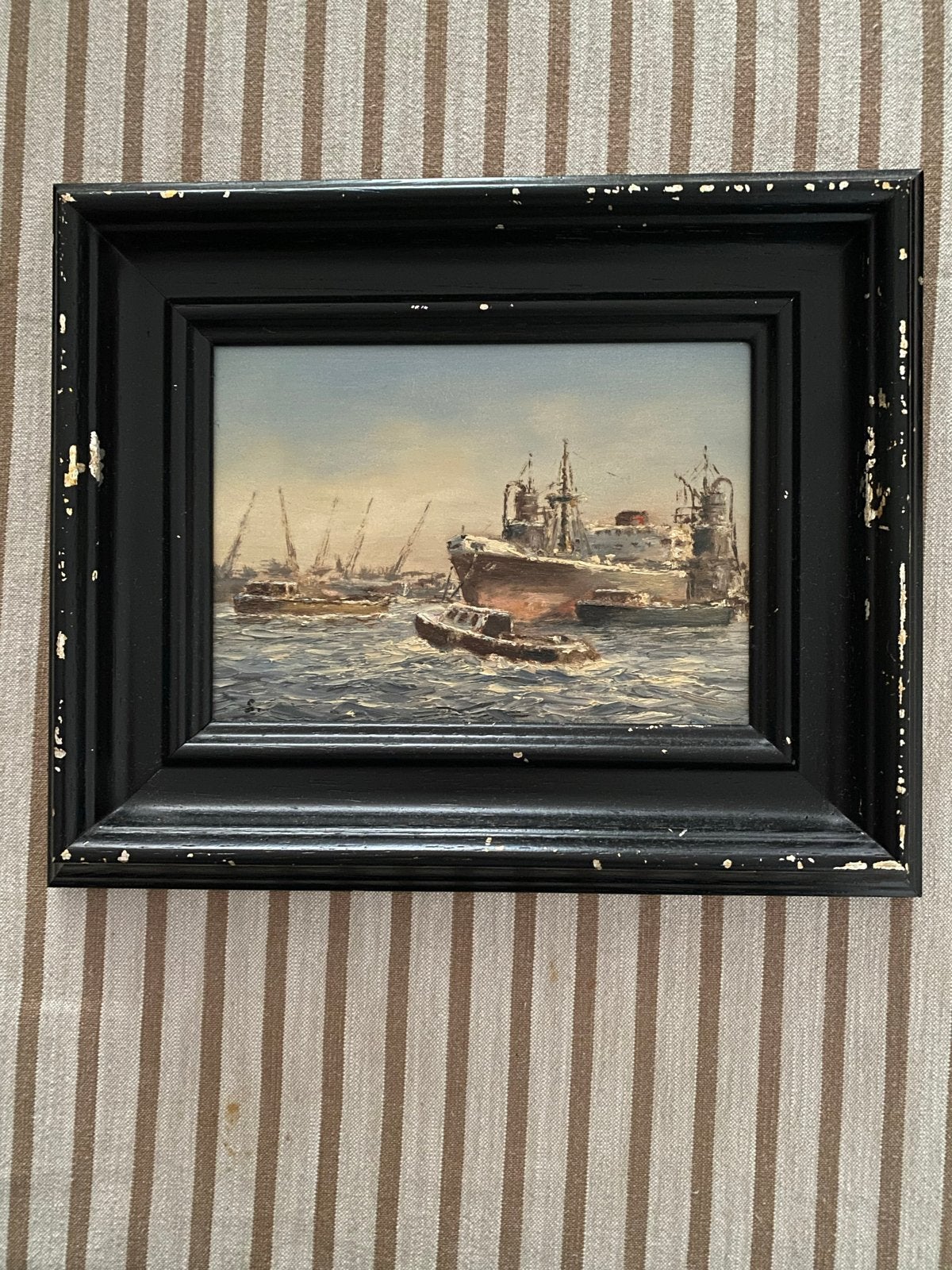 Maritiem schilderij in lijst - 30x25 cm, Antiek en Kunst, Realistisch, Ophalen of Verzenden, Olieverf, Ingelijst