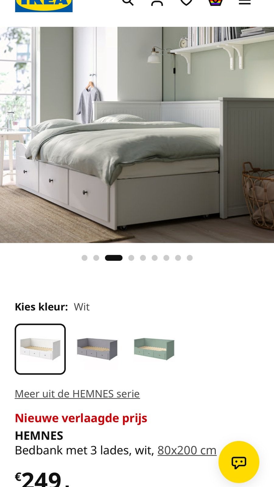 IKEA HEMNES Bedbank wit met 3 lades en matras, Ophalen, Verstelbaar, Eenpersoons, Wit